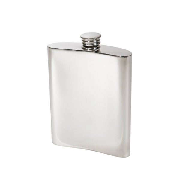 Personalised 6 oz Prince of Wales Feathers Pewter Kidney Hip Flask