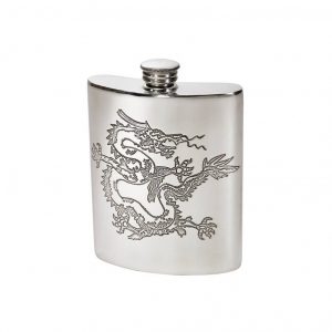 Personalised 6 oz Chinese Dragon Pewter Kidney Hip Flask