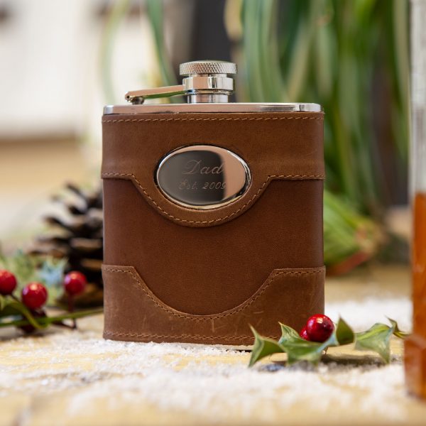 Personalised Spanish Leather Hip Flask