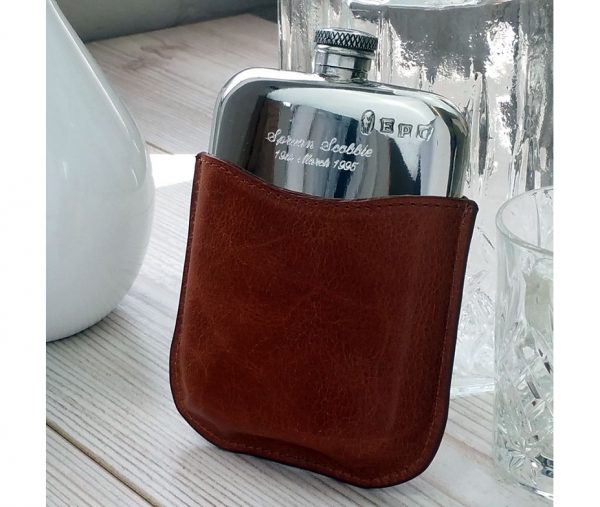 Personalised Leather Hip Flask with Gift Box, Free Engraving and Free Hip Flask Funnel