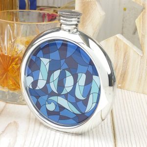 Personalised Stained Glass Joy Picture Hip Flask with Presentation Box