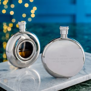 Personalised and Engraved Round Window Hip Flask with Presentation Box & FREE ENGRAVING