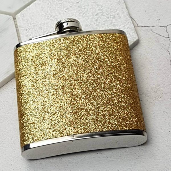Gold Flashy Hip Flask With Personalised Lid